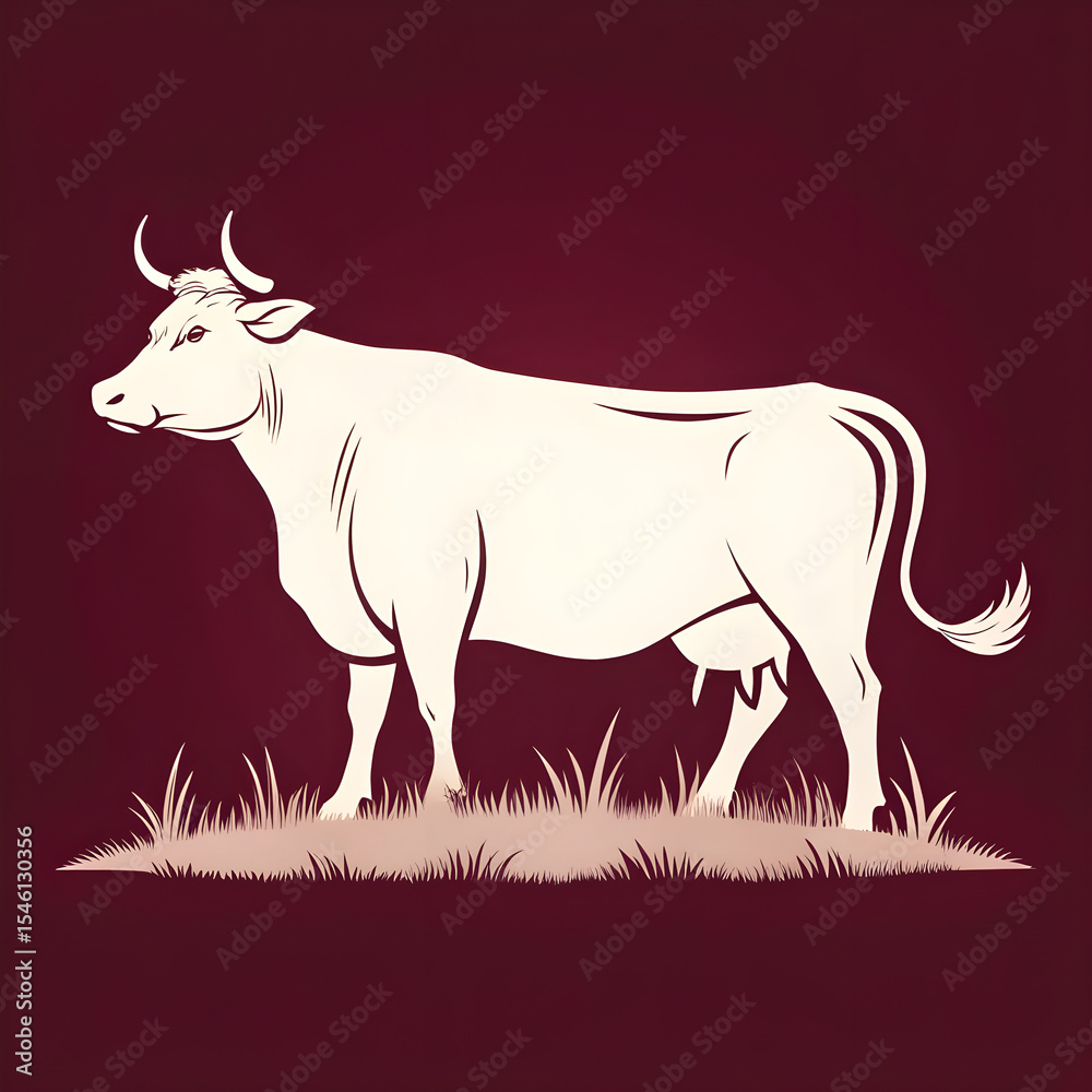 Fototapeta premium A full-body silhouette of a cow with horns and tail, shown in side profile with a clean, minimalistic design.