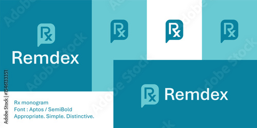 Modern Rx speech bubble logo for digital pharmacy and telehealth brands