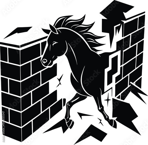 Silhouette of a horse rearing on its hind legs vector on a white background