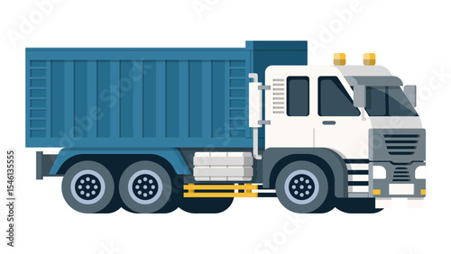 Heavy Dump Truck Vector Illustration – Flat Design Construction Vehicle
