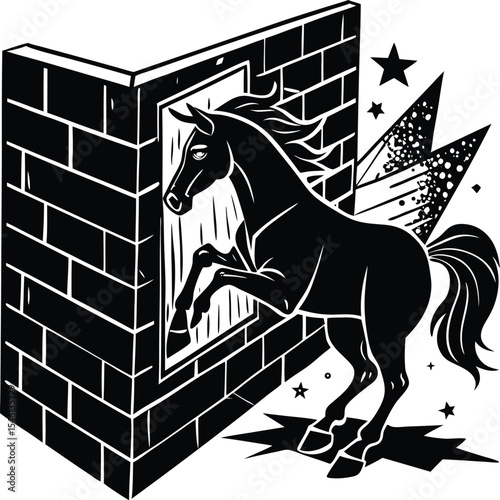 Silhouette of a horse rearing on its hind legs vector on a white background
