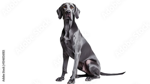 A majestic great dane sits attentively against a black backdrop on transparent background png