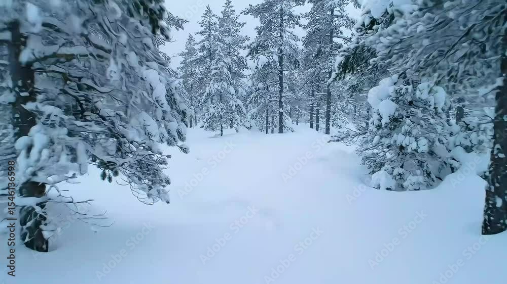 Snowy Scenery in a Dense Winter Forest. Generative AI Snowy Scenery in a Dense Winter Forest. Generative AI