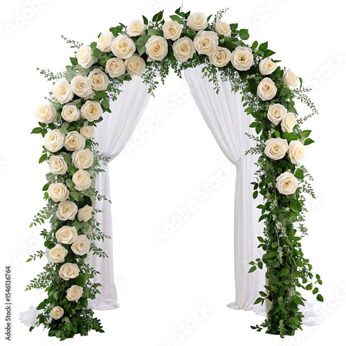 Wedding Arch with Floral Decoration of White Roses and Greenery