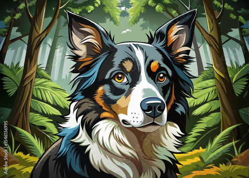 Focused Border Collie in Action with Determined Eyes in forest