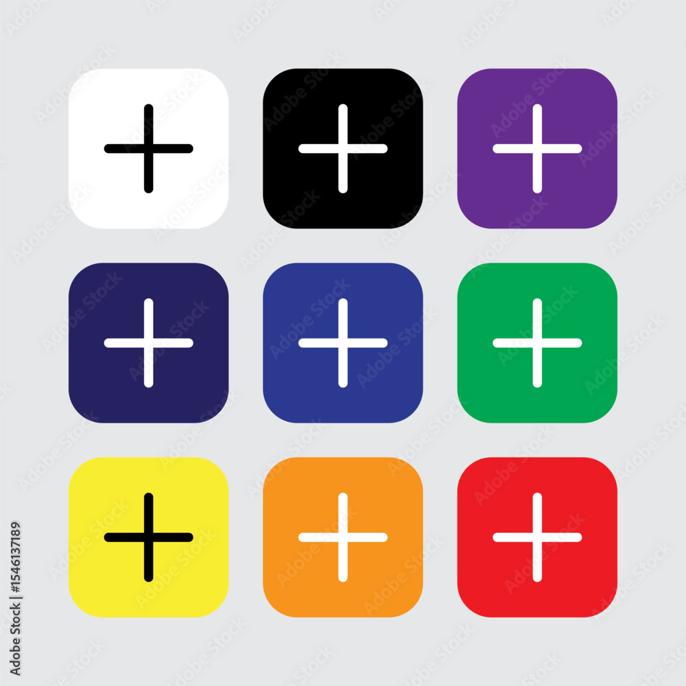 Obraz premium Plus Icon Set Colorful Rounded Button Symbols