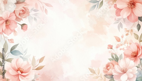 Elegant Watercolor Peach Blossom Floral Background Design for Wedding Invitation or Greeting Card