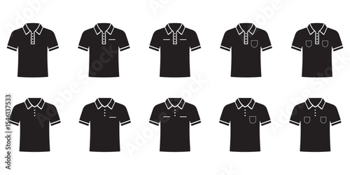 Polo Shirt Icon Set. Black Silhouette Style for Fashion and Apparel Design Vector
