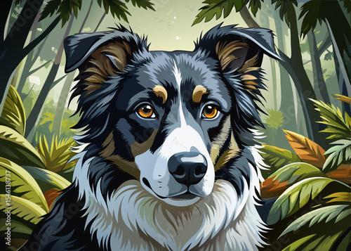 Focused Border Collie in Action with Determined Eyes in forest