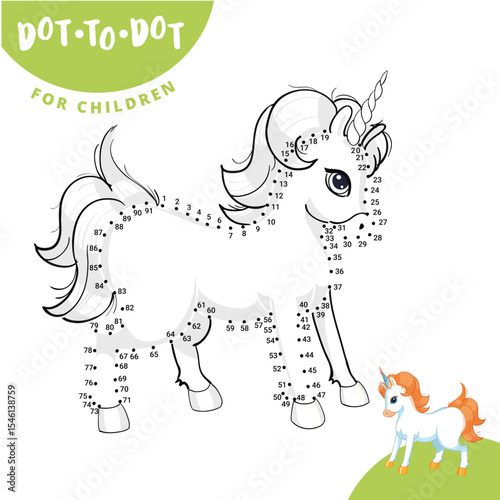 Dot to Dot Game with Cute Cartoon Unicorn