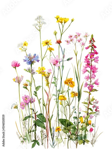 Watercolour illustration british wild hedgerow flowers