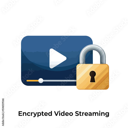 Blue Video Player Icon with Gold Padlock Secure Streaming