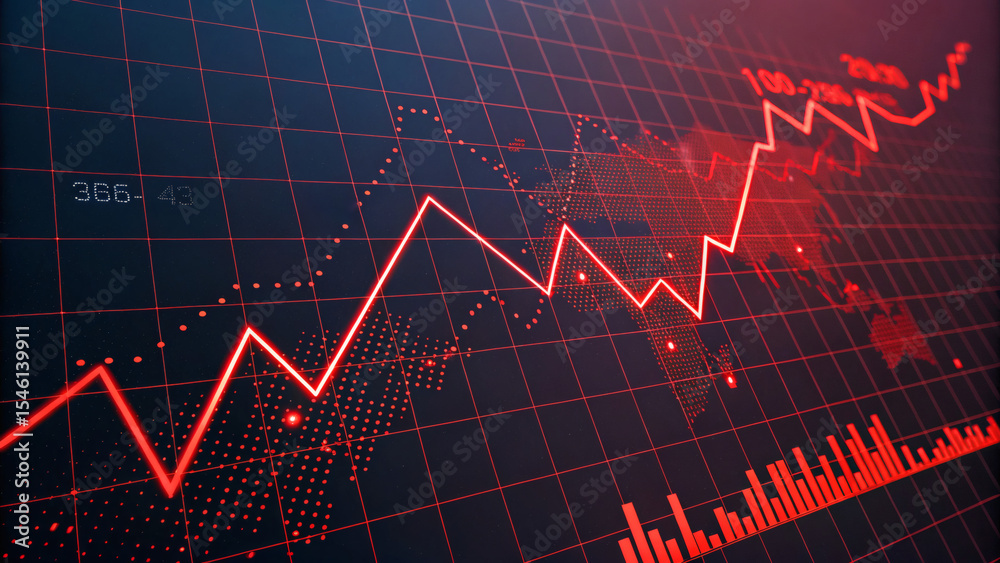 Naklejka premium Dramatic Red Stock Market Crash Graph – Financial Decline Data Visualization on Dark Background