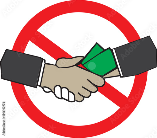 an illustration depicting two people carrying out a corrupt transaction with two hands shaking and a picture of money