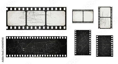 Vintage Film Strip Frames Grunge Texture, Blank Retro Movie Reel Illustrations