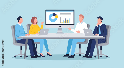 Business Team Meeting Collaborative Strategy Session, Data Analysis, and Project Planning