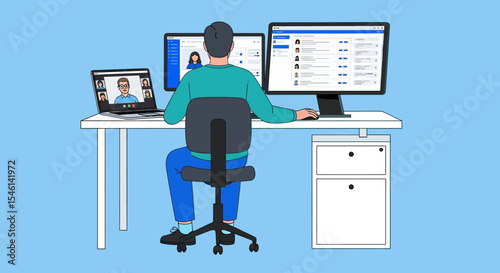 Efficient Remote Work Setup Multitasking with Multiple Screens for Productivity