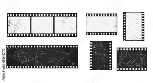 Vintage Film Strip Frames Grunge Texture, Retro Movie Reel Design Elements