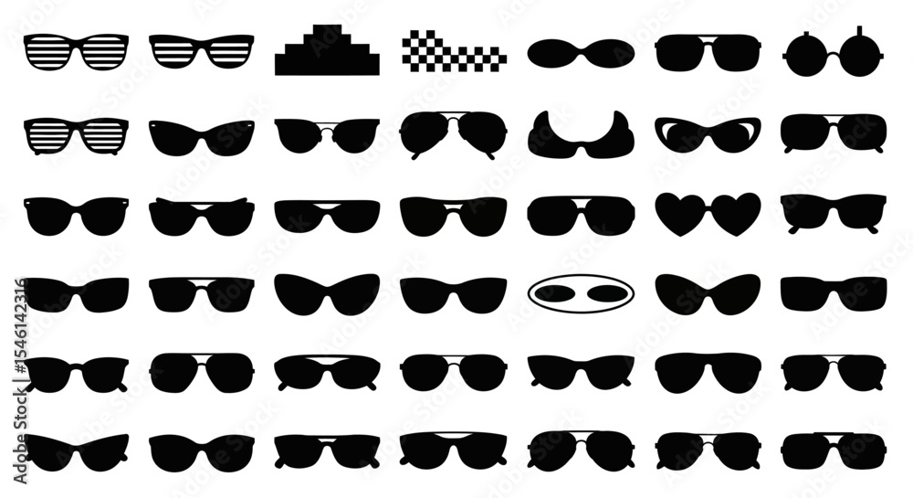 Fototapeta premium Extensive Collection of Sunglasses Silhouettes Diverse Styles & Shapes for Design Projects