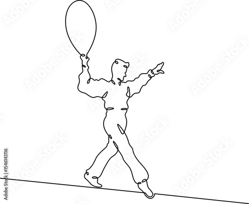 Continuous one line drawing circus artist. Circus. Tightrope walker and equilibrist. Circus performance. One continuous line isolated minimal illustration.Not AI.