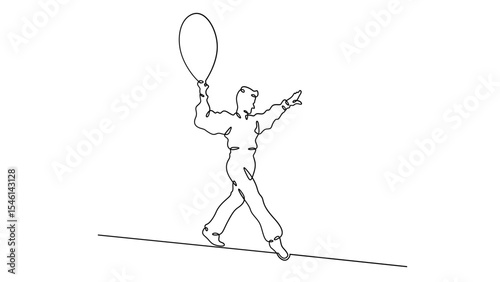 Continuous one line drawing circus artist. Circus. Tightrope walker and equilibrist. Circus performance. One continuous line isolated minimal illustration.Not AI.
