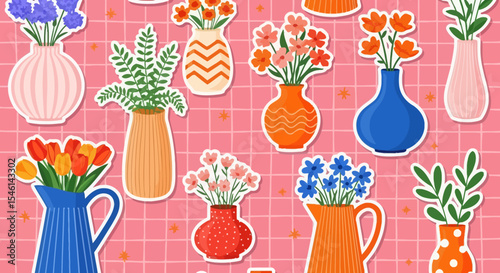 Vibrant Flower Arrangements in Colorful Vases A Collection of Springtime Floral Designs