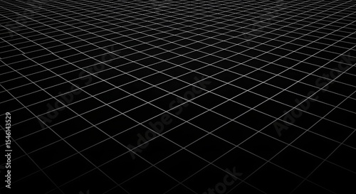 A dark background with a grid pattern of thin light lines receding into the distance perspective view