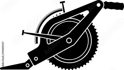 Black Silhouette of Measuring Wheel with Ruler and Protractor