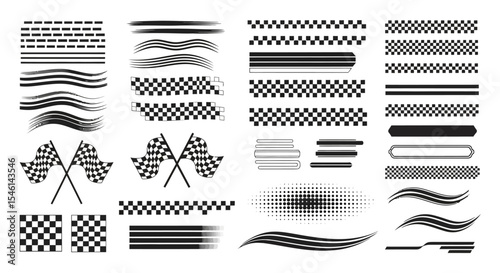 Racing Flag and Speed Design Elements Checkered Flags, Stripes, and Wavy Lines for Graphic Design Projects