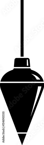 Black Silhouette Plumb Bob Icon, Hanging, Construction Tool