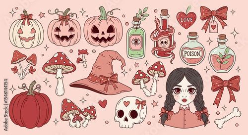 Cute Halloween Witchcraft Illustrations Pumpkins, Mushrooms, Potions, and More