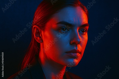 Dramatic Cinematic Portrait with Moody Red and Blue Lighting
