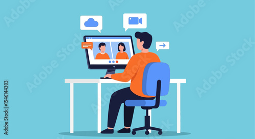 Remote Work Virtual Meeting and Online Collaboration Illustration