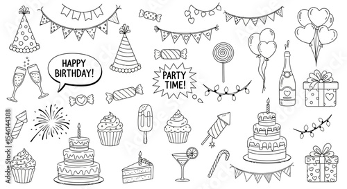 Hand-Drawn Birthday Party Elements  Vector Illustrations, Clipart, and Design Elements