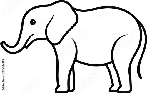 Thin outline of traditional elephant with trunk in profile view