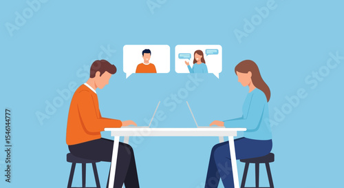 Remote Teamwork Collaborative Online Meeting and Video Conference Illustration