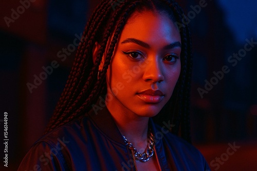 Striking Portrait of Woman with Braids in Artistic Lighting