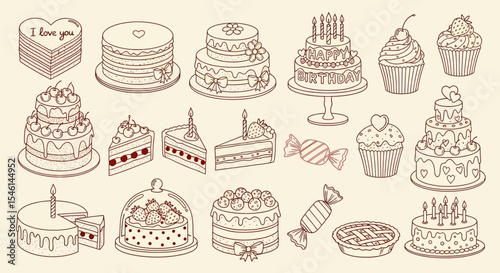 Delicious Cakes and Pastries A Collection of Hand-Drawn Illustrations