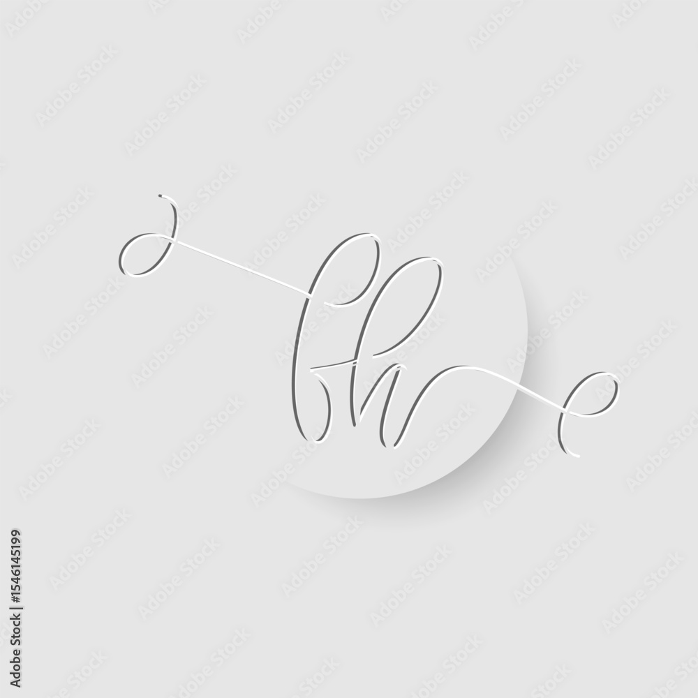 Fototapeta premium Minimalist FH Letter Monogram in Script Font with Paper Cutout Effect