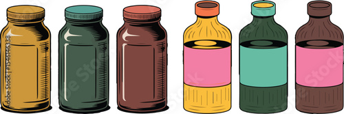 collection of vintage medicine bottles isolated on transparent background