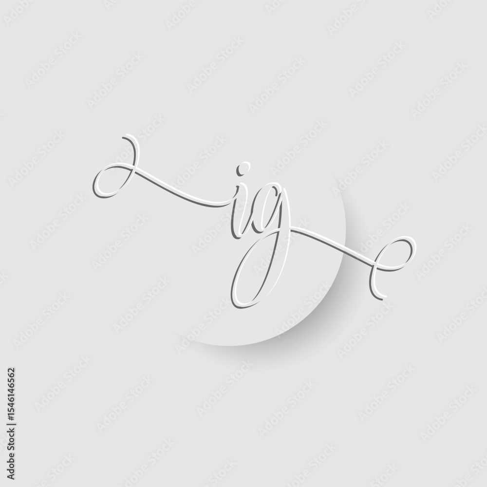 Obraz premium Minimalist IG Letter Monogram in Script Font with Paper Cutout Effect
