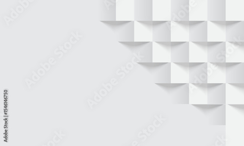 Minimal 3D Geometric Background. Abstract White and Gray Square Pattern with Soft Shadows