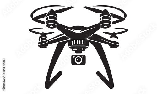 Compact Drone silhouette with propellers visible – Drone illustration – Minimalist Drone vector