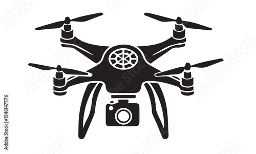 Drone camara Silhouette, Vector, Icon, Logo, White Background.
