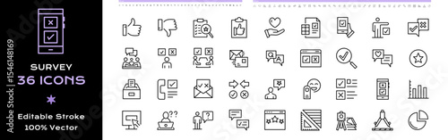 Survey Line Icons - Vector Editable Stroke.