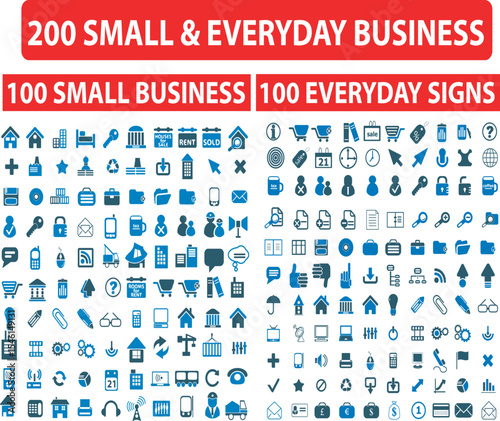 Collection of 200 small business and everyday signs icons for various design uses