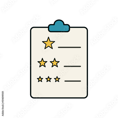 Minimalist feedback form illustration with one to five star rating icons on a clipboard