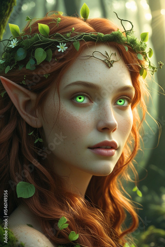 Earth Element Fairy with Leaf Crown and Green Eyes