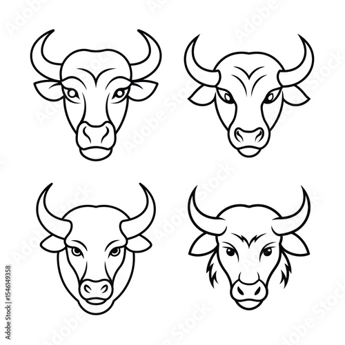 Buffalo head line art bundle  