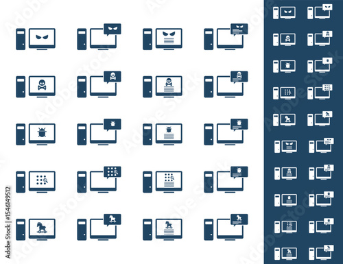 Malware desktop icon set. Hacking concept.